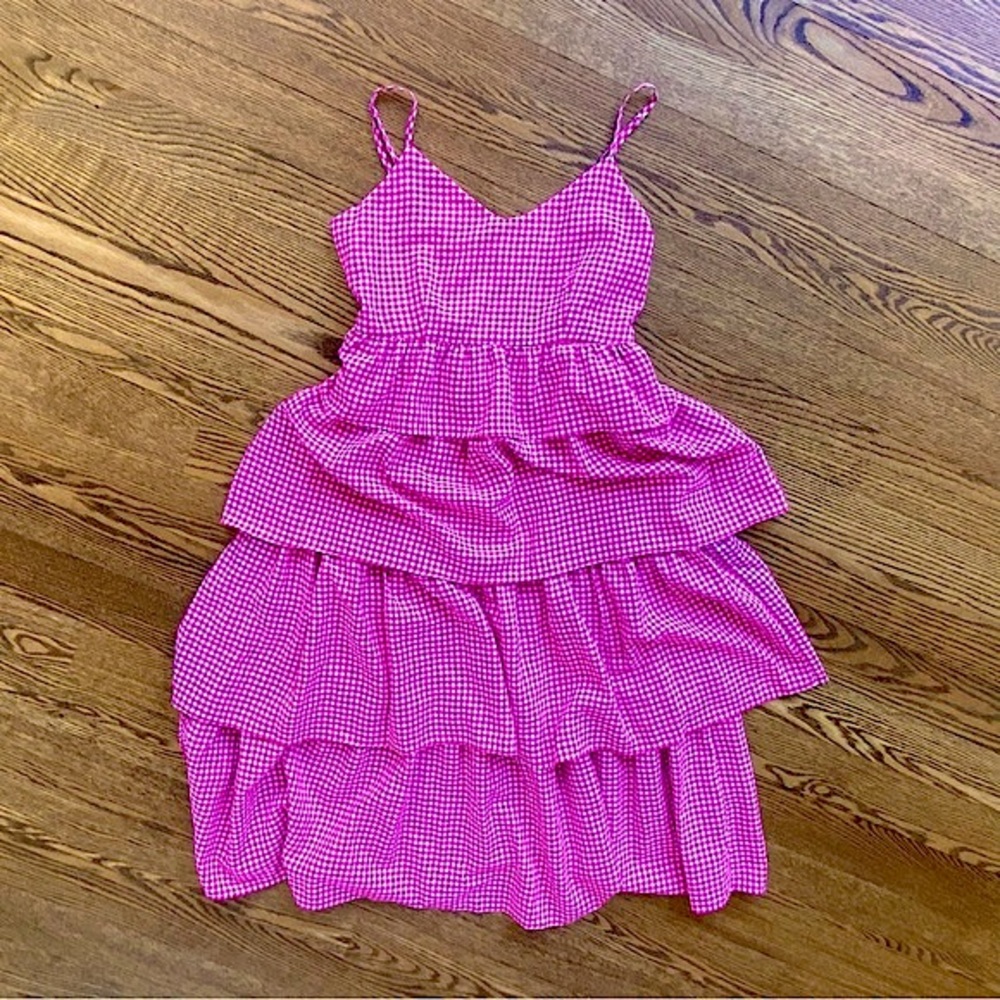 Pink Checkered Gingham Ruffled Tiered Sundress - BARBIE